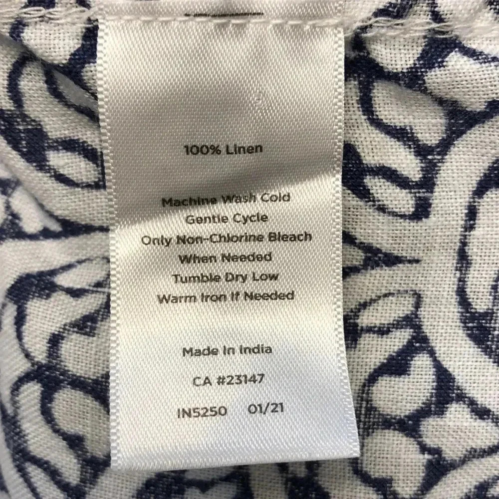 Talbots 100% Linen White Navy Blue Scallop Print Popover - Picture 11 of 11